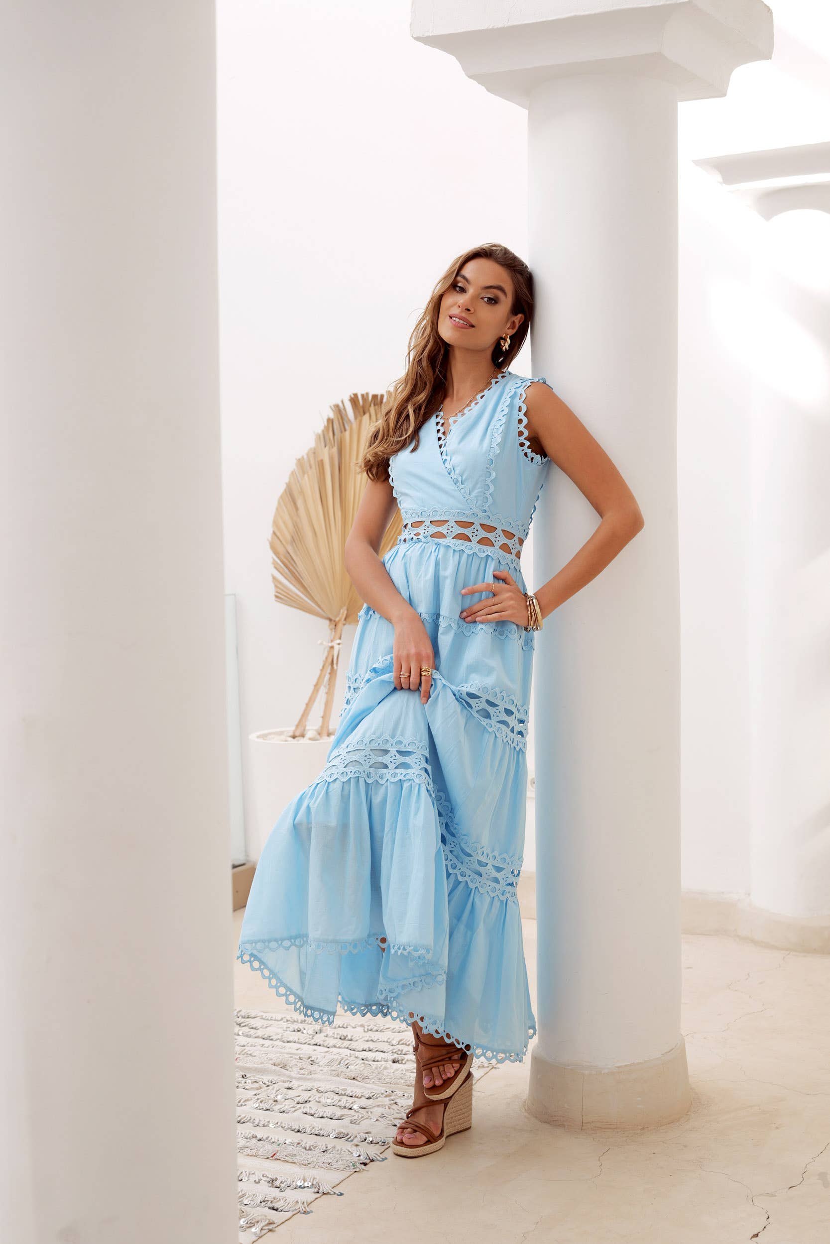 Ellie long dress in openwork cotton - 80983-3