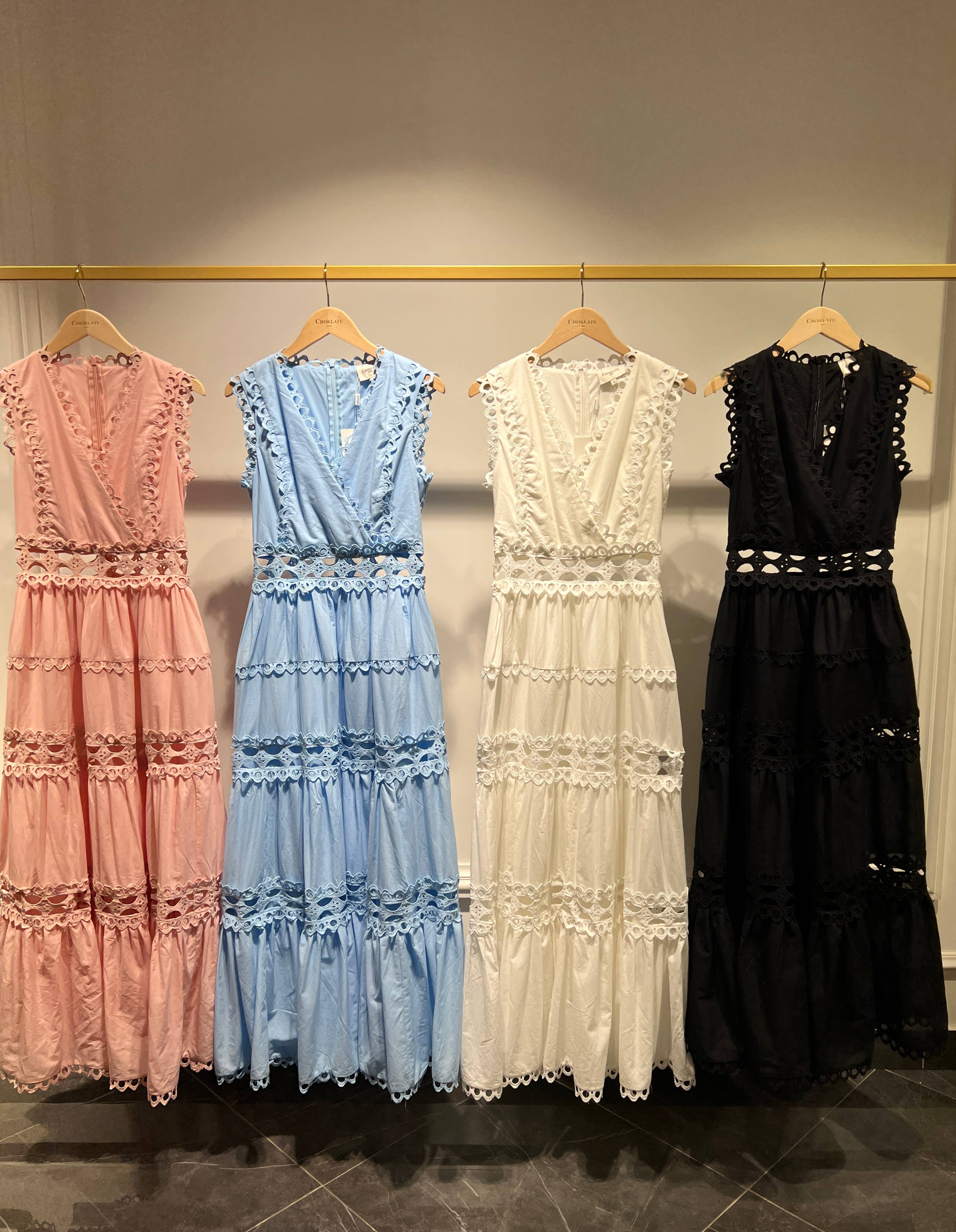 Ellie long dress in openwork cotton - 80983-3