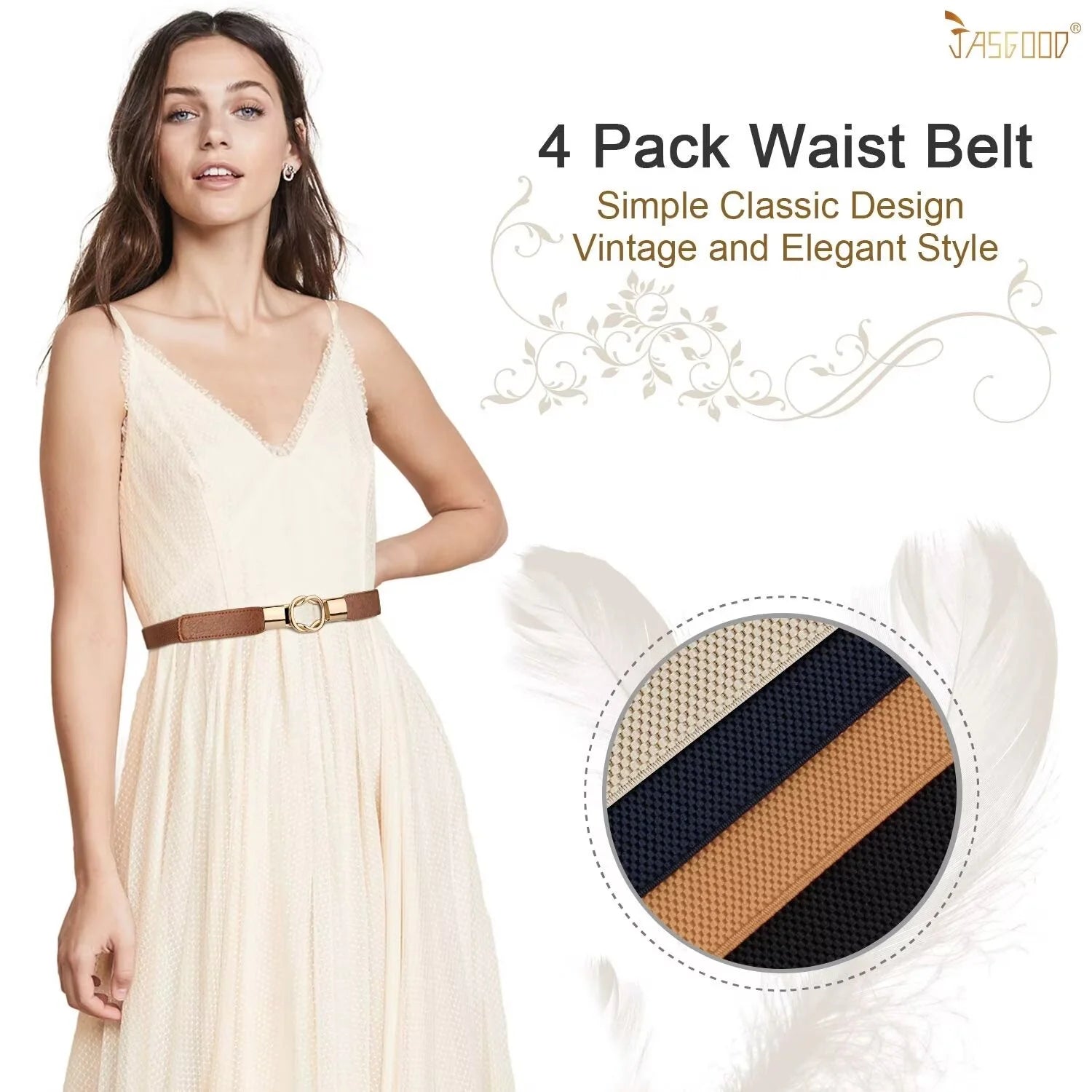 3 Pack Women Belts Retro Elastic Stretchy Skinny Belt for Dresses