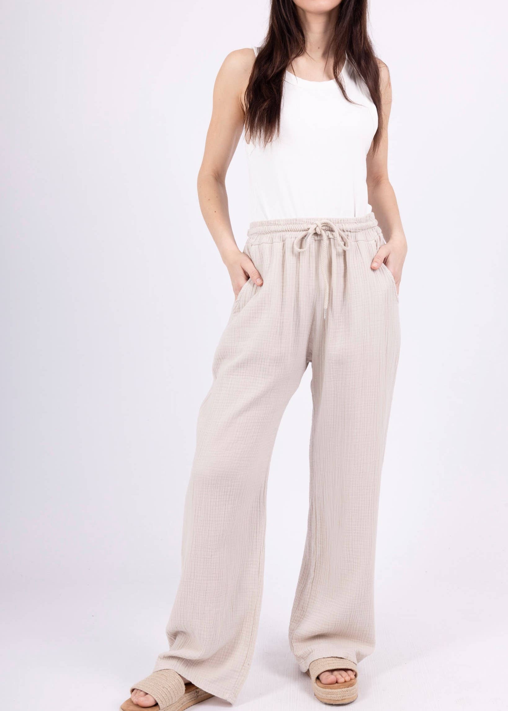 Weite Baumwollgazehose mit verstellbarer Taille