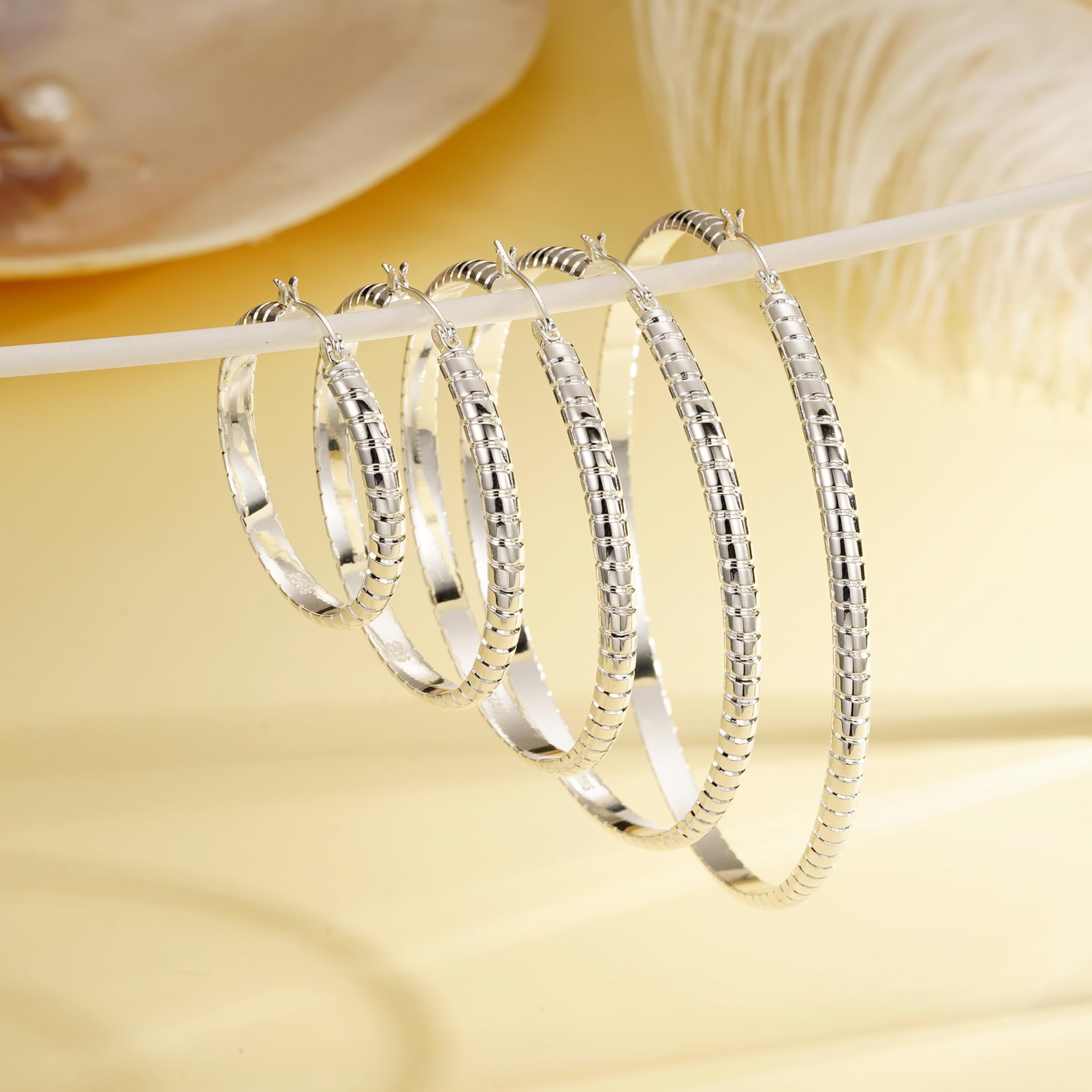 2 Pairs Big Large Extra Chunky White Gold S925 Sterling Silver Hoop Earrings for Women,Hypoallergenic 4Mm Thick Silver Hoop Earrings Set 30/40MM Girlfriend Mother'S Day Jewelry Gift