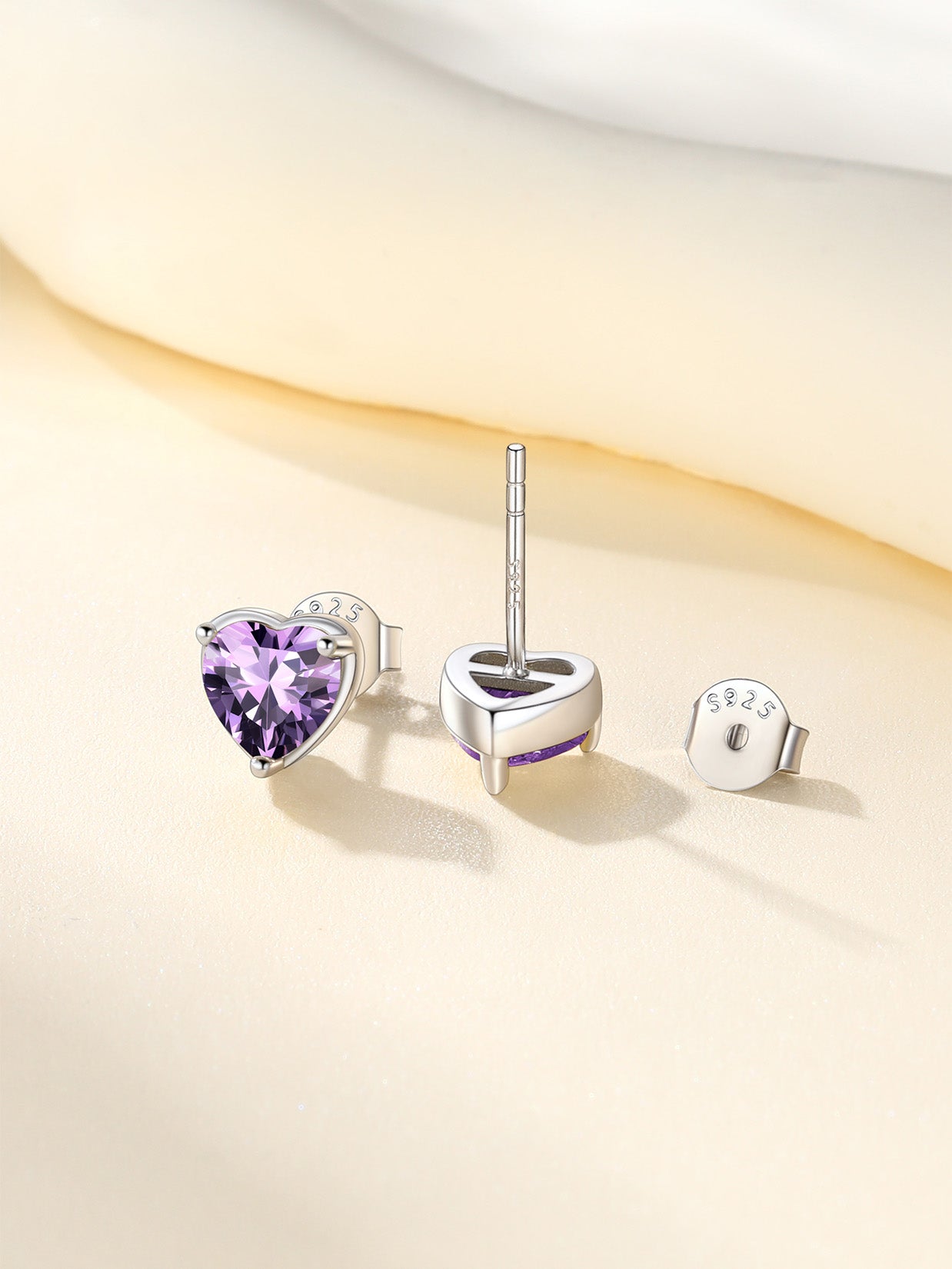 Women Adult 925 Sterling Silver Heart Birthstone Stud Earrings Birthday Valentines Christmas Jewelry Gift