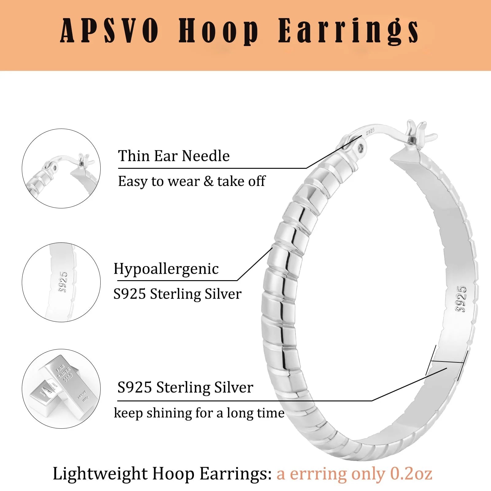 2 Pairs Big Large Extra Chunky White Gold S925 Sterling Silver Hoop Earrings for Women,Hypoallergenic 4Mm Thick Silver Hoop Earrings Set 30/40MM Girlfriend Mother'S Day Jewelry Gift