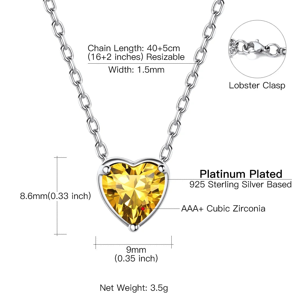 Women 925 Sterling Silver Birthstone Love Heart Necklace, Birthday Christmas Gifts for Women
