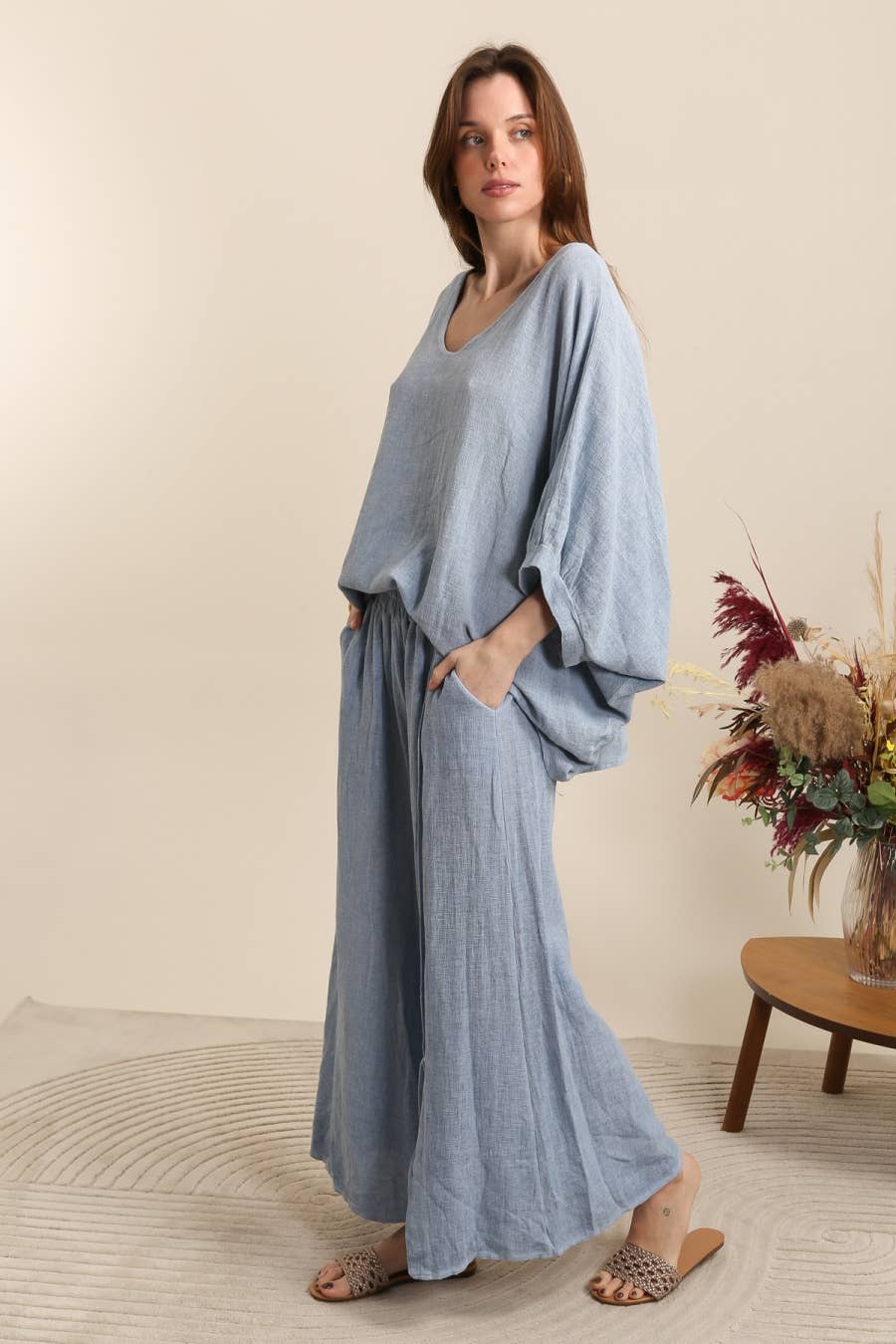 Trousers in 50% cotton 50% linen REF. 8007