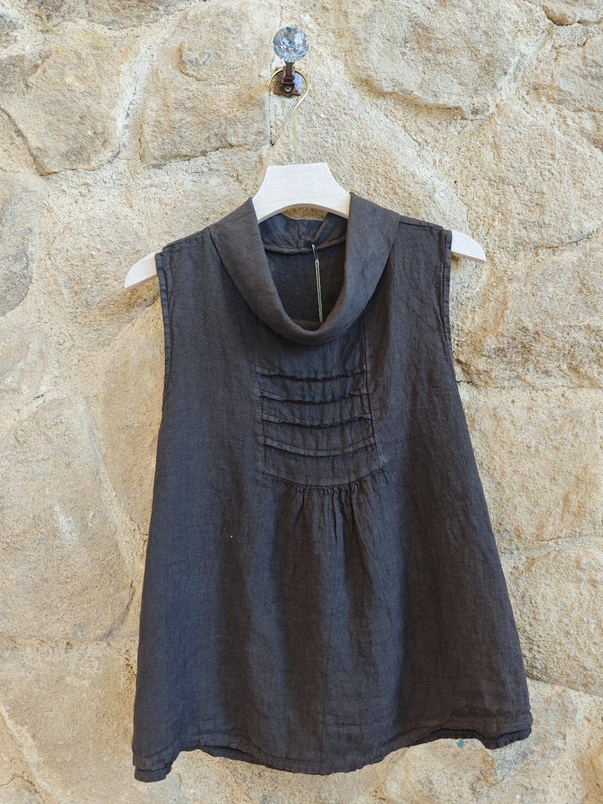 REF 17683 SLEEVELESS BOAT NECK BLOUSE 100% LINEN