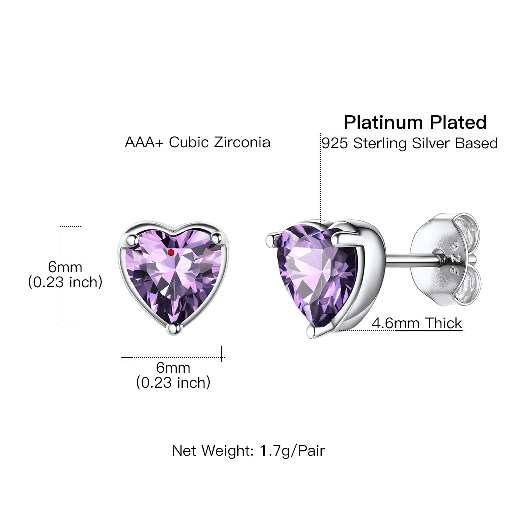 Women Adult 925 Sterling Silver Heart Birthstone Stud Earrings Birthday Valentines Christmas Jewelry Gift