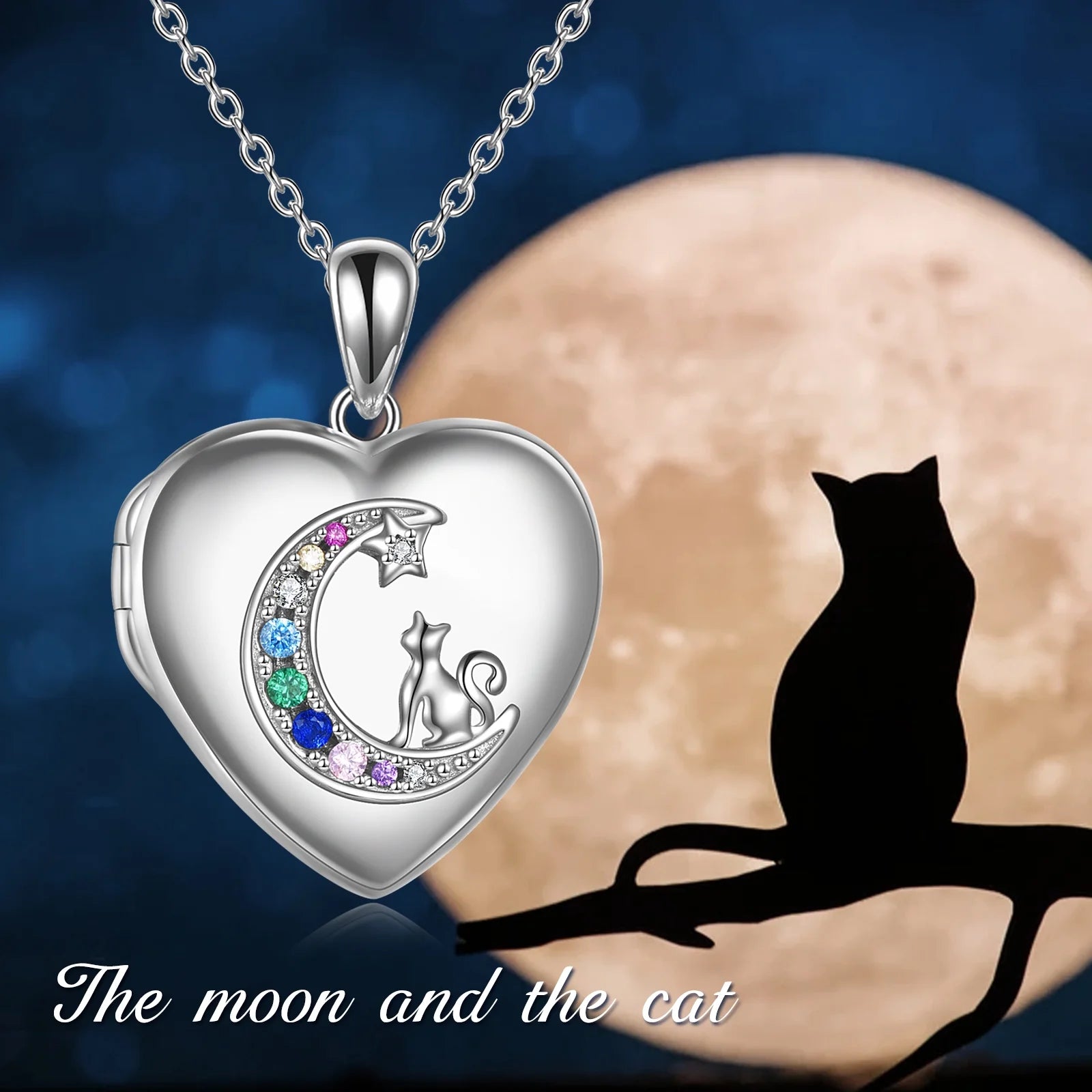 Anniversary Gifts for Women Sterling Silver Heart Cat Lockets Necklace That Holds Pictures Jewelry Birthday Gifts