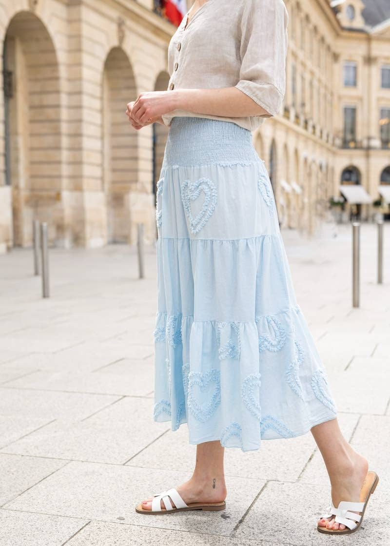 Smocked midi skirt with heart