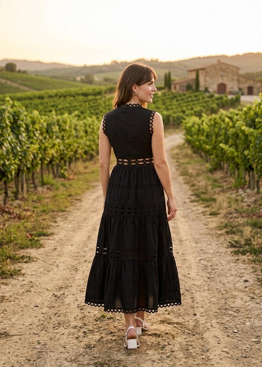 Ellie long dress in openwork cotton