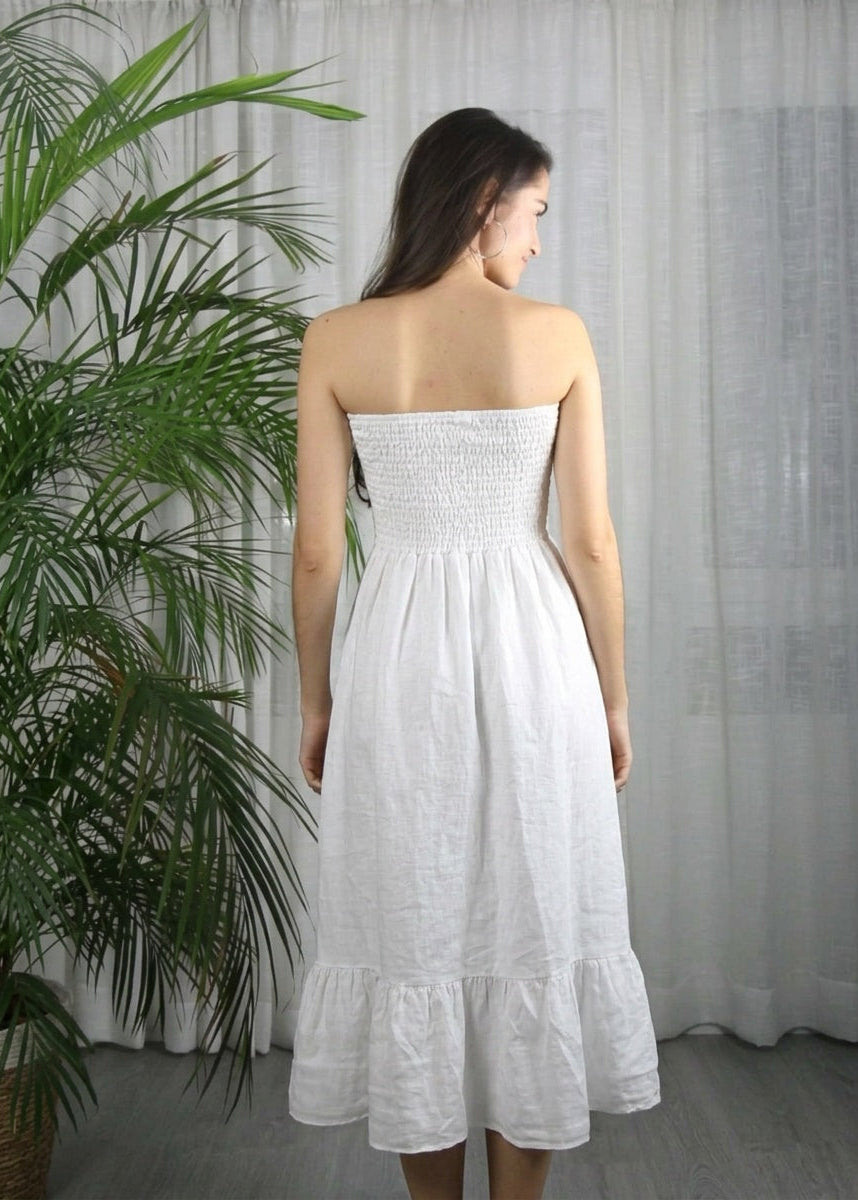 Trägerloses Leinen-Bandeau-Kleid