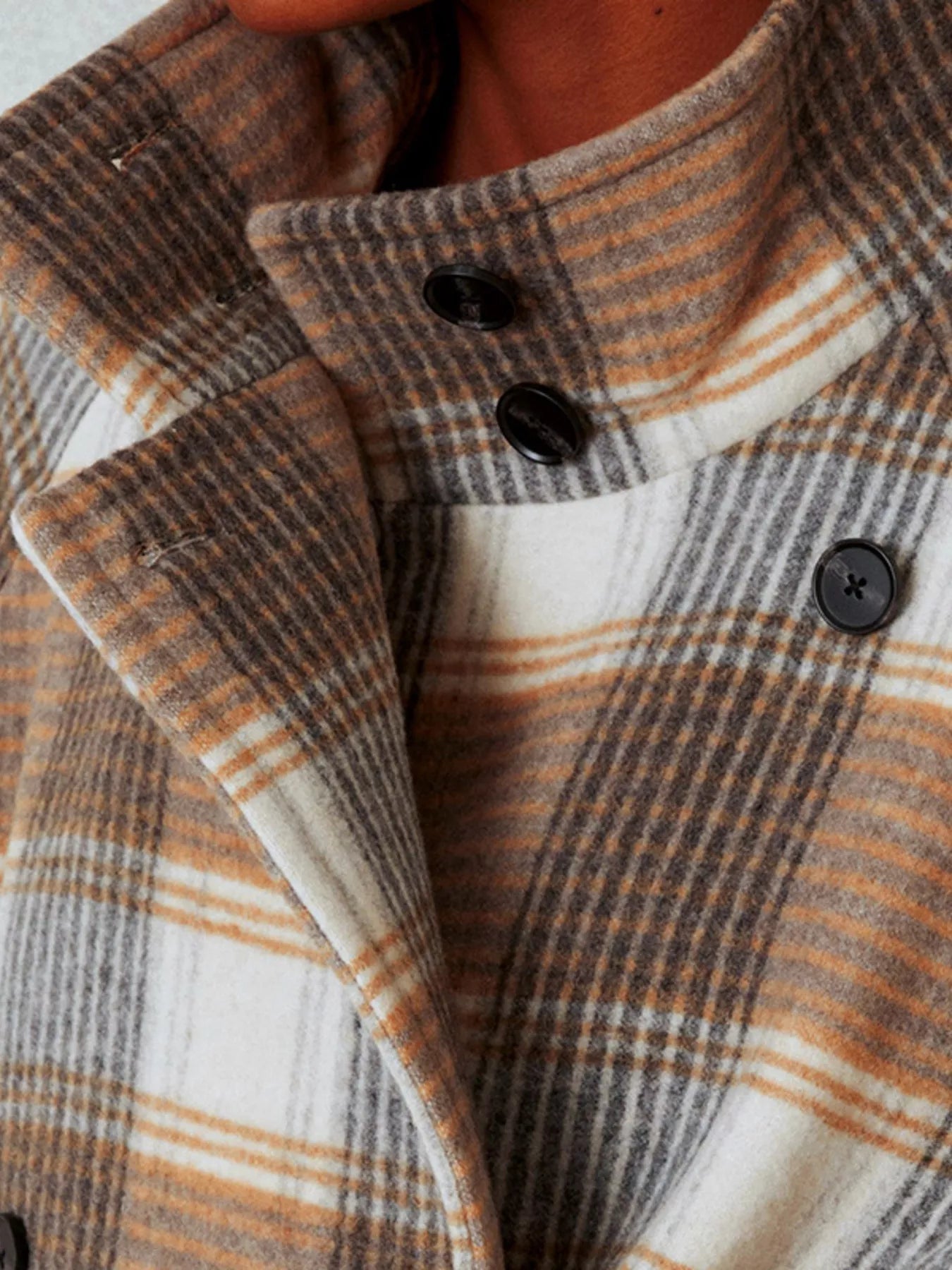 Plaid Tie Waist Double-Breasted Coat