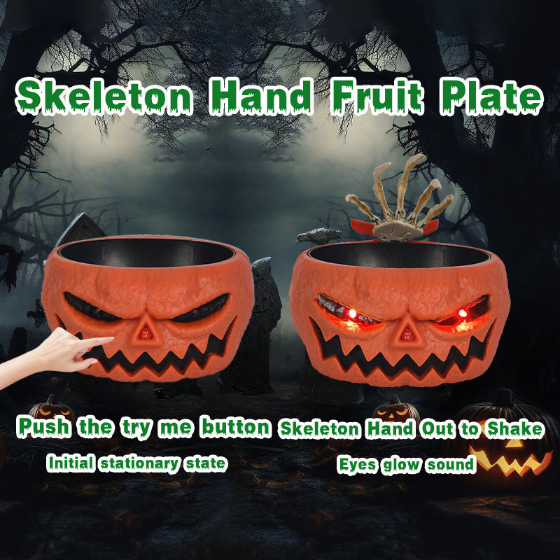 Halloween Candy Bowl Plastic Pumpkin Bowl With Motion Activated Hand,