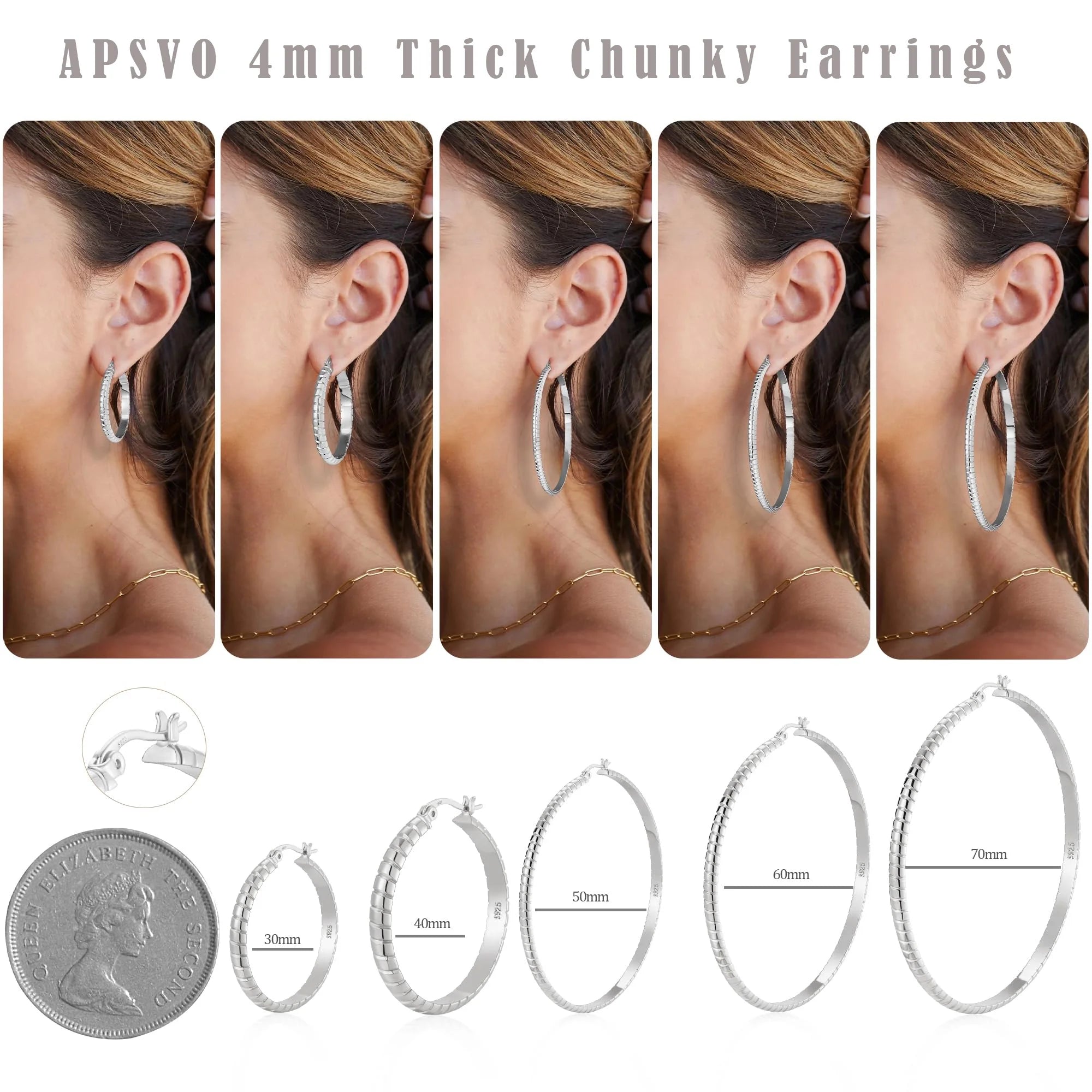 2 Pairs Big Large Extra Chunky White Gold S925 Sterling Silver Hoop Earrings for Women,Hypoallergenic 4Mm Thick Silver Hoop Earrings Set 30/40MM Girlfriend Mother'S Day Jewelry Gift