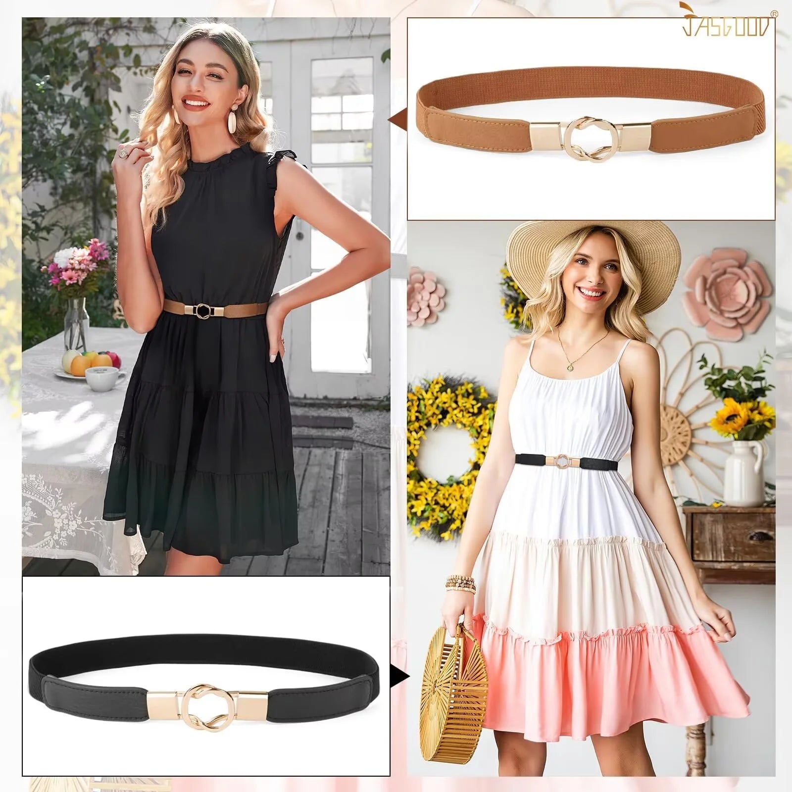 3 Pack Women Belts Retro Elastic Stretchy Skinny Belt for Dresses