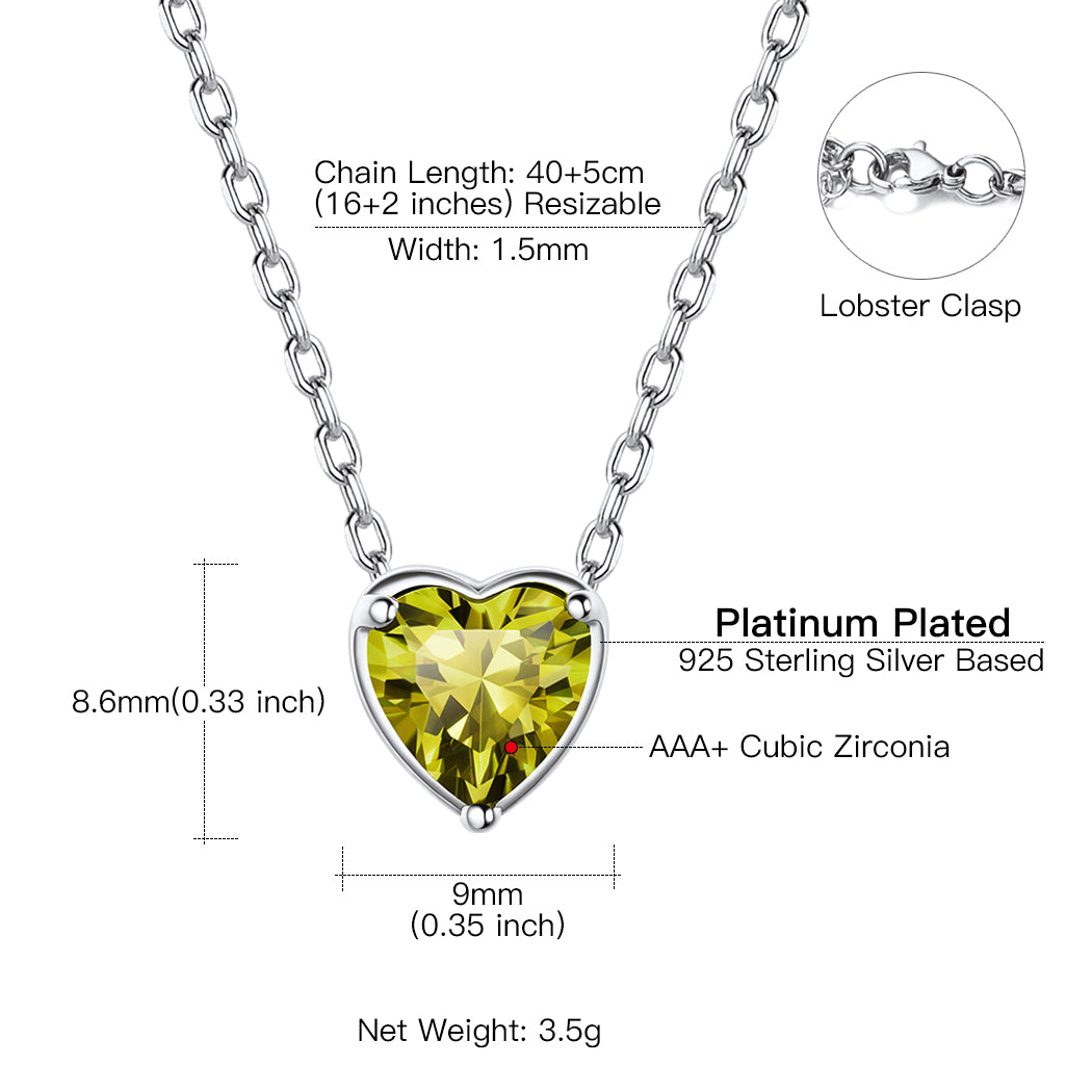 Women 925 Sterling Silver Birthstone Love Heart Necklace, Jewelry Gifts for Women