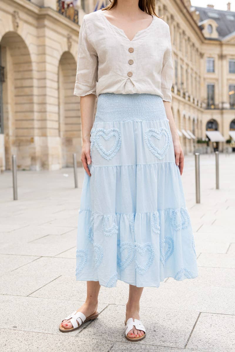 Smocked midi skirt with heart