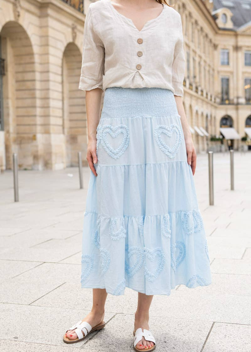 Smocked midi skirt with heart