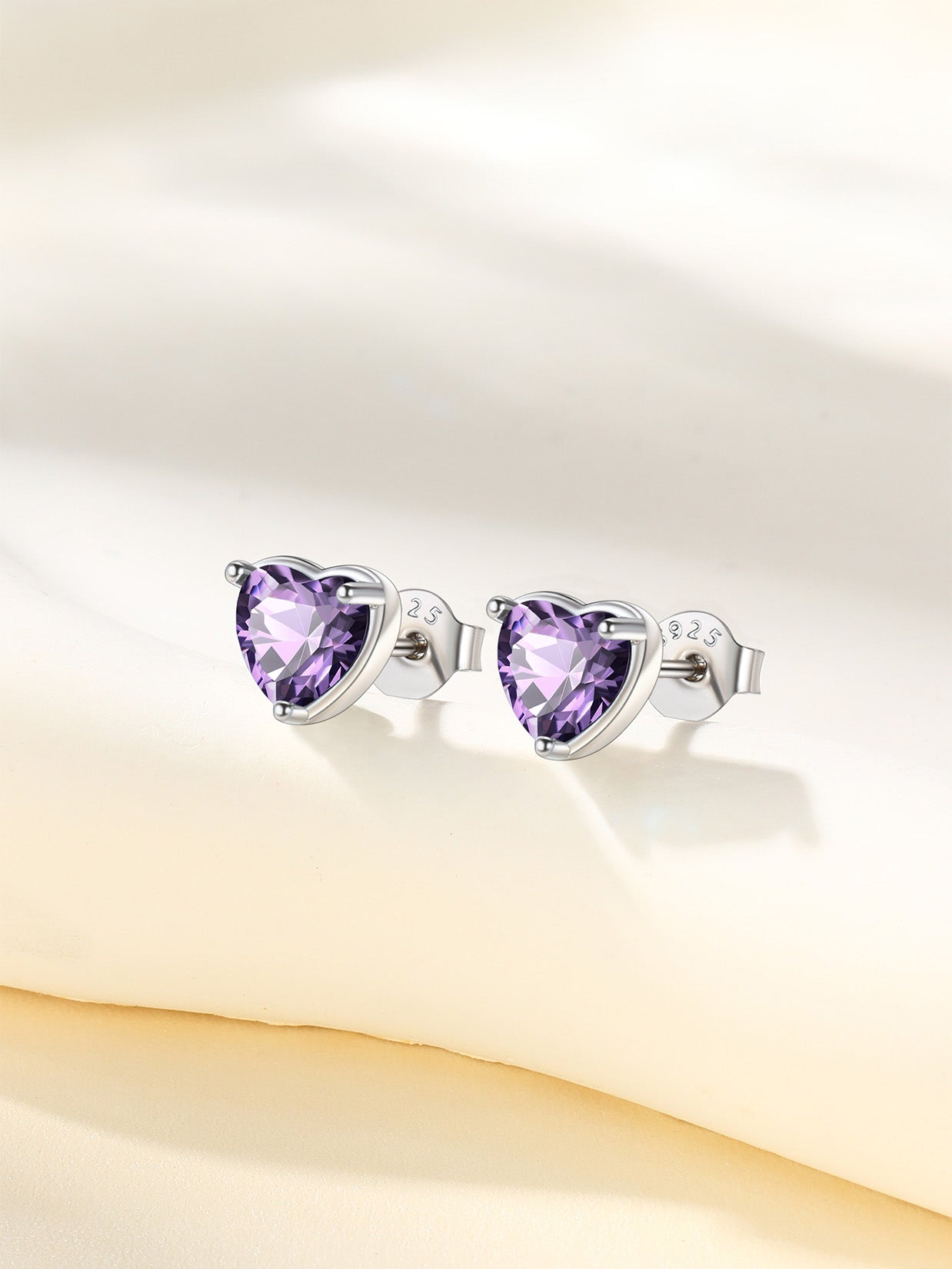 Women Adult 925 Sterling Silver Heart Birthstone Stud Earrings Birthday Valentines Christmas Jewelry Gift