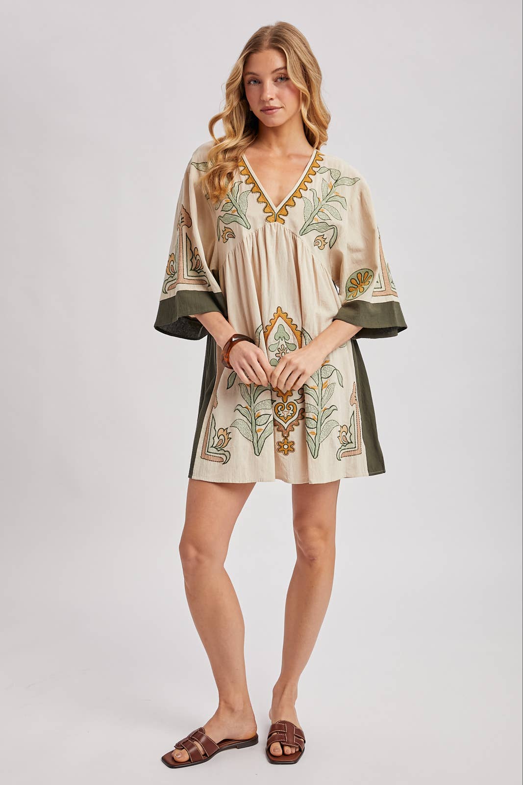 BOHO EMBROIDERED BABYDOLL DRESS
