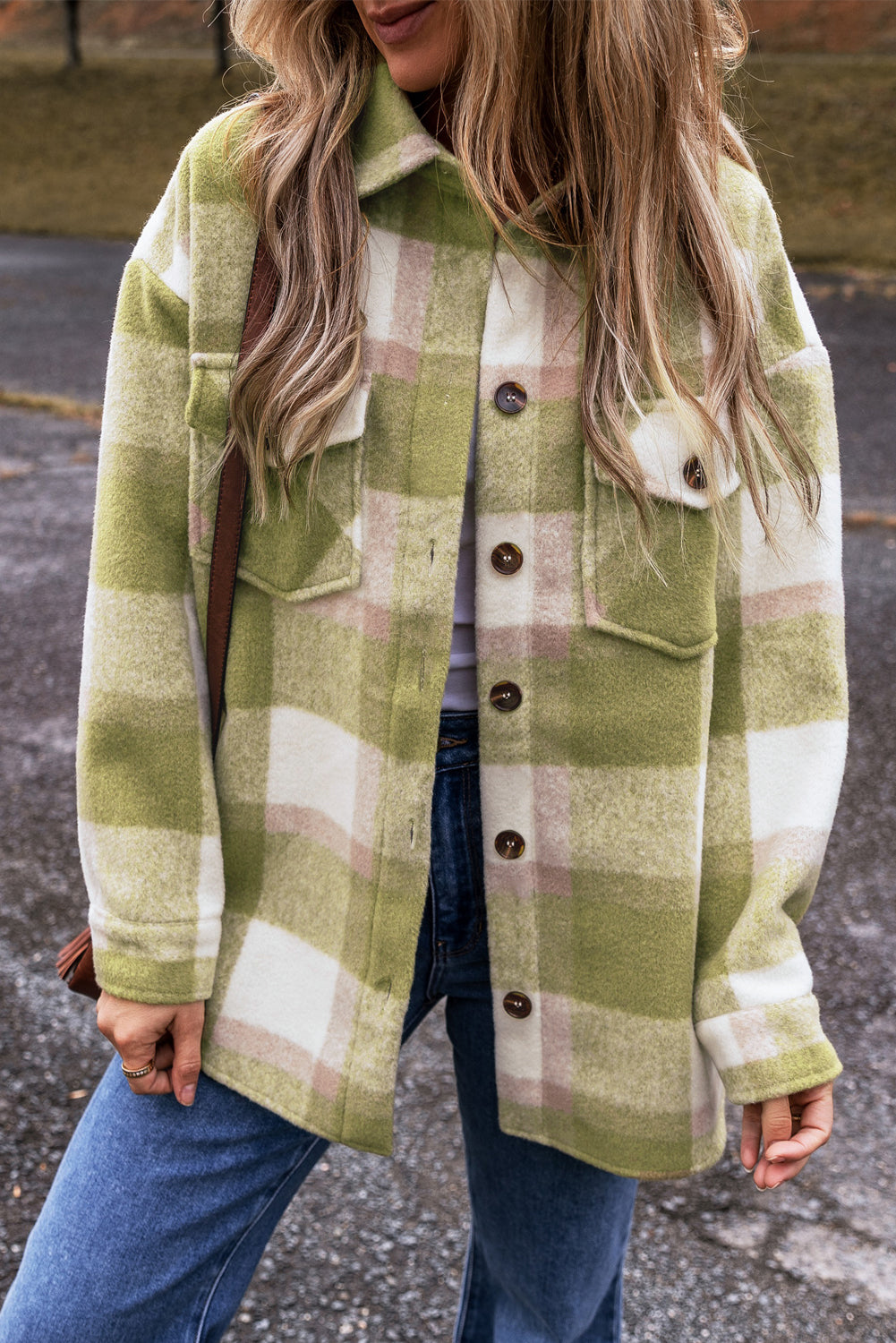 Plaid Button-Up Flap Pockets Shacket