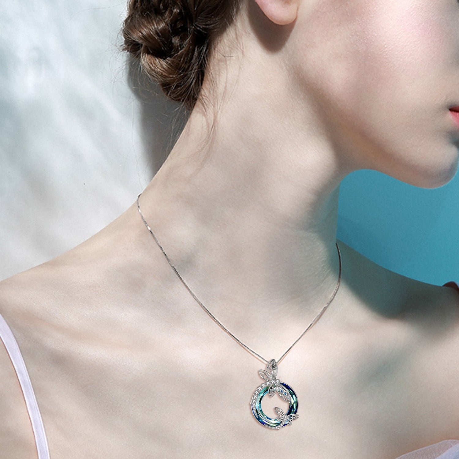 S925 Sterling Silver Dragonfly Necklace with Blue Crystal Hypoallergenic Birthday Graduation Gifts for Women Mom Daughter