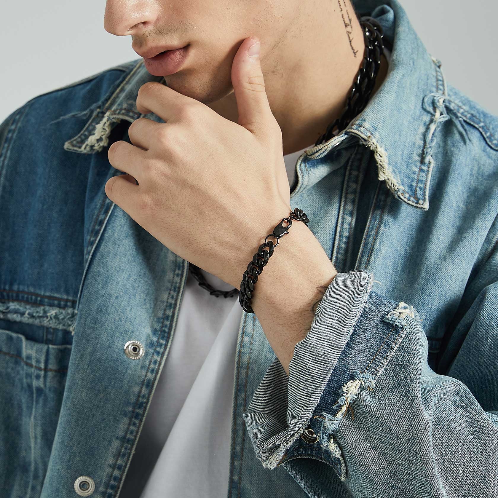 Men Chain Bracelet Black Cuban Curb Bracelet 6MM 8.3 Inch Wrist Bracelet Mens Stainless Steel Jewelry