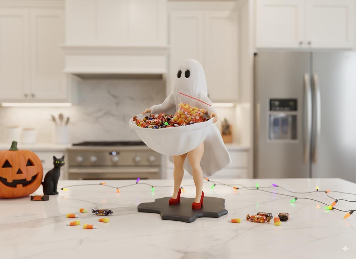 Halloween Ghost Candy Dish – 3D Printed Resin Bowl with Wrapped Candy