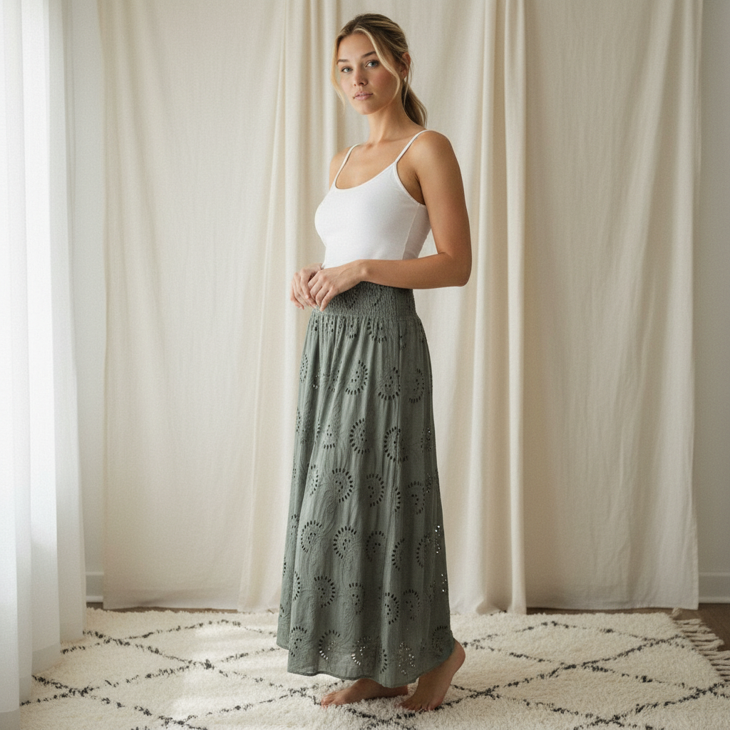 English embroidered wide legs pants
