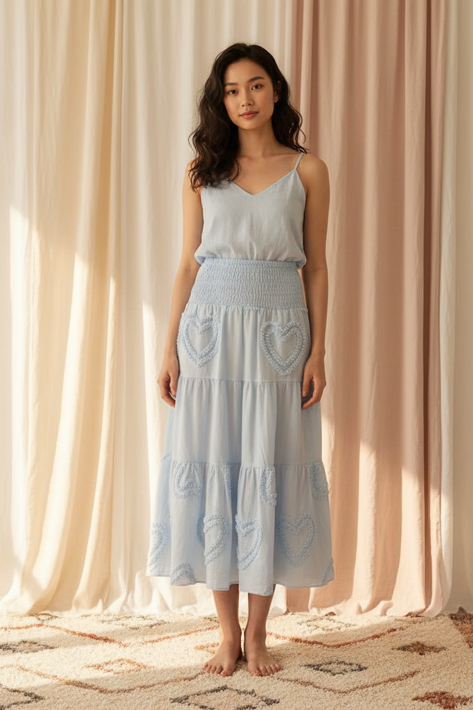Smocked midi skirt with heart