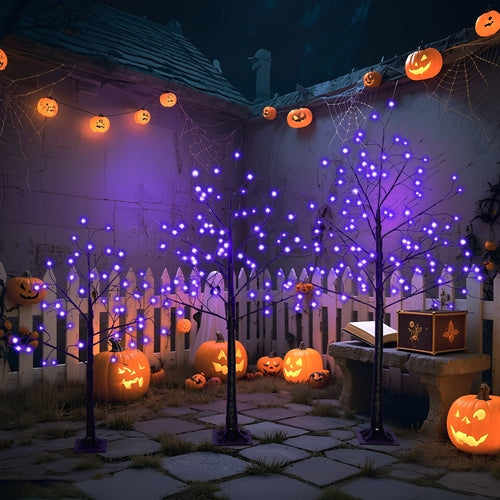 3 Pac Halloween Spooky Tree with Purple Lights, 4FT 5FT and 6FT,