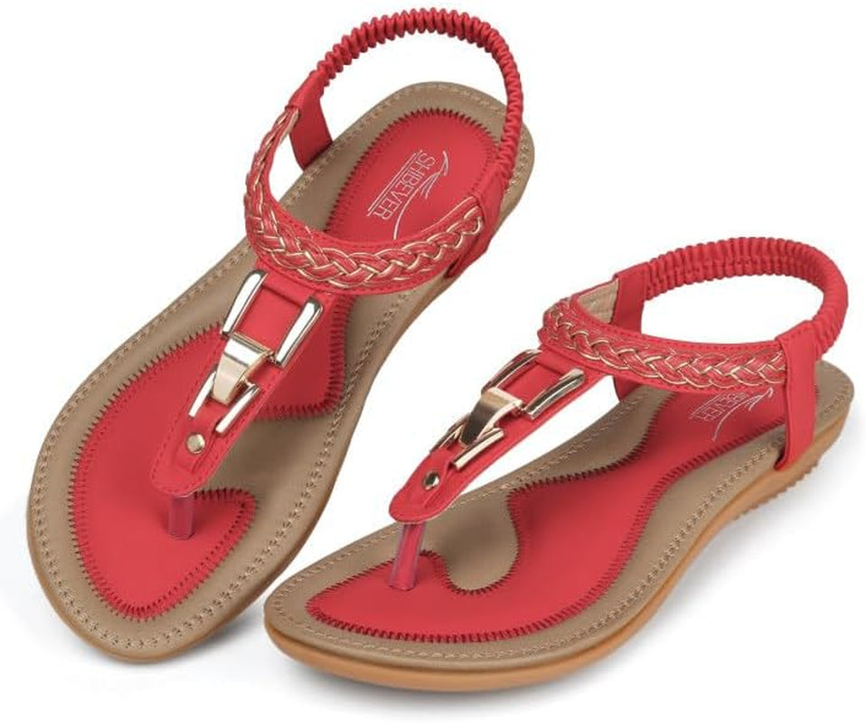 Womens Sandals Dressy Summer: Women Comfortable Walking Flat Bohemian T-Strap Ladies Casual Comfy Sandals