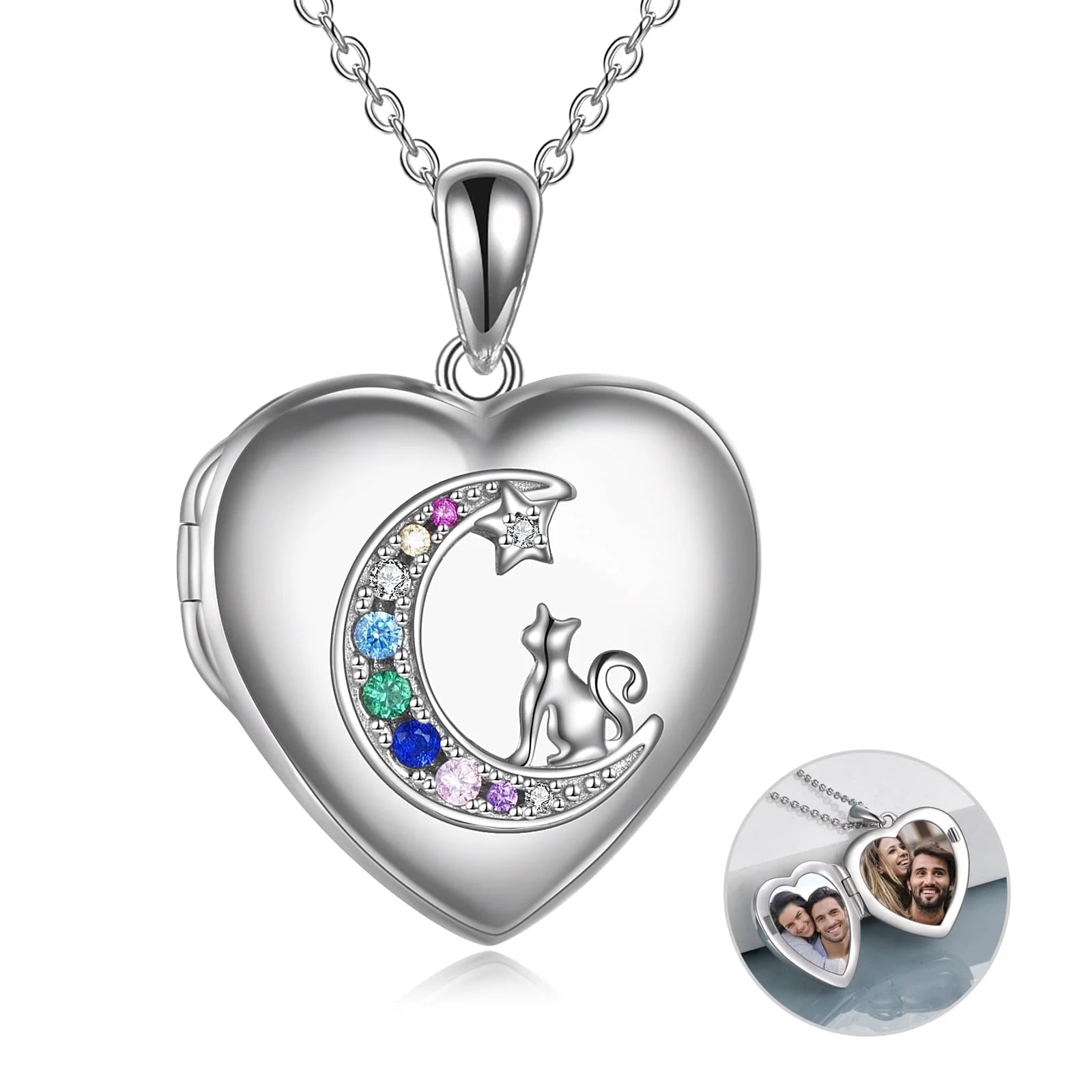 Anniversary Gifts for Women Sterling Silver Heart Cat Lockets Necklace That Holds Pictures Jewelry Birthday Gifts