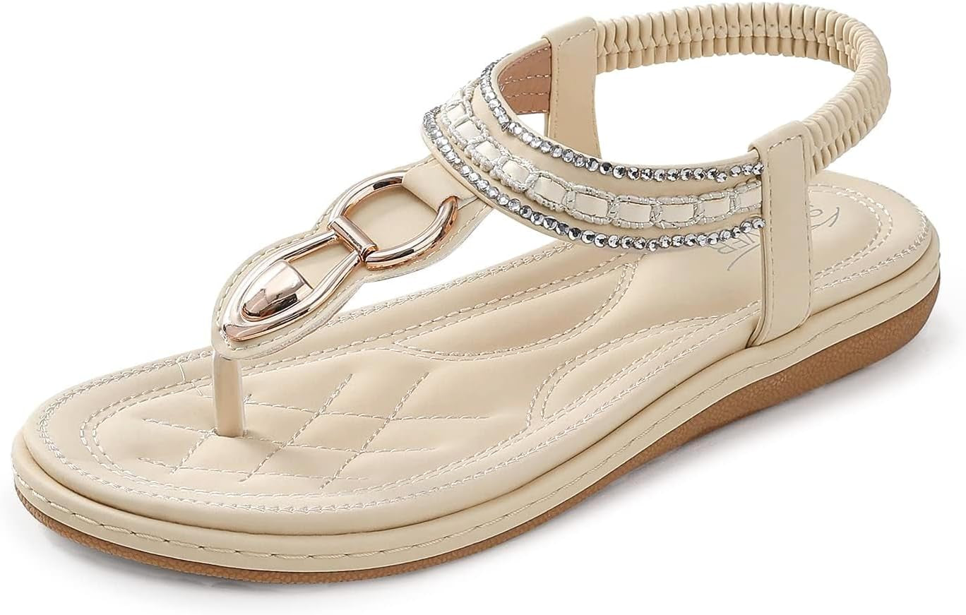 Womens Sandals Dressy Summer: Women Comfortable Walking Flat Bohemian T-Strap Ladies Casual Comfy Sandals