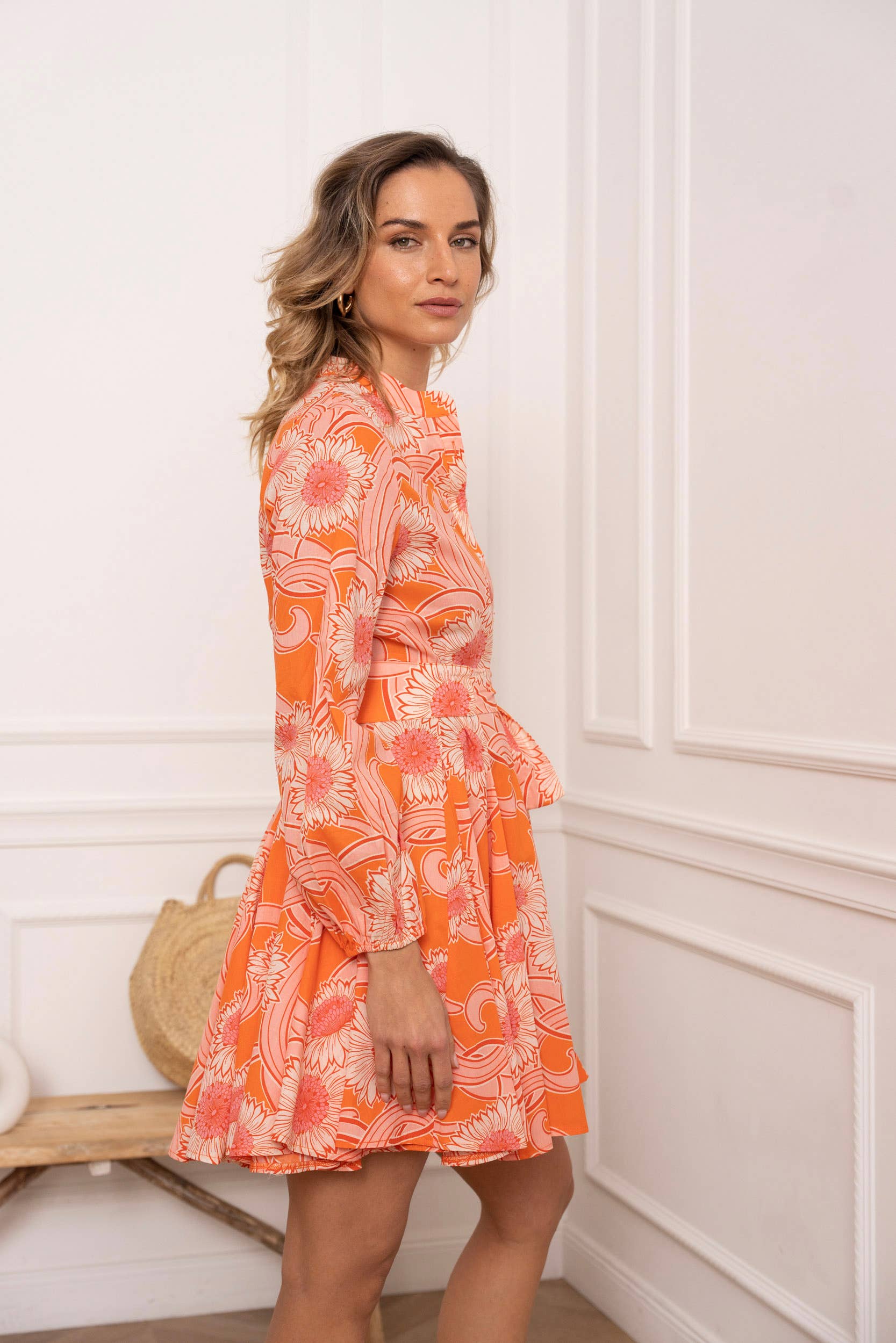 Sonia skater dress in Orange Blossom printed cotton - 80961