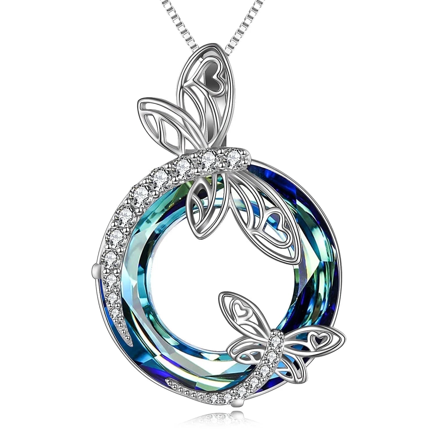 S925 Sterling Silver Dragonfly Necklace with Blue Crystal Hypoallergenic Birthday Graduation Gifts for Women Mom Daughter