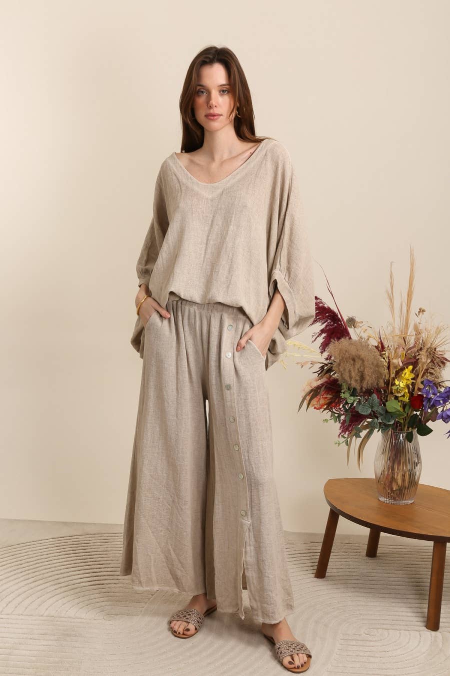 Trousers in 50% cotton 50% linen REF. 8007