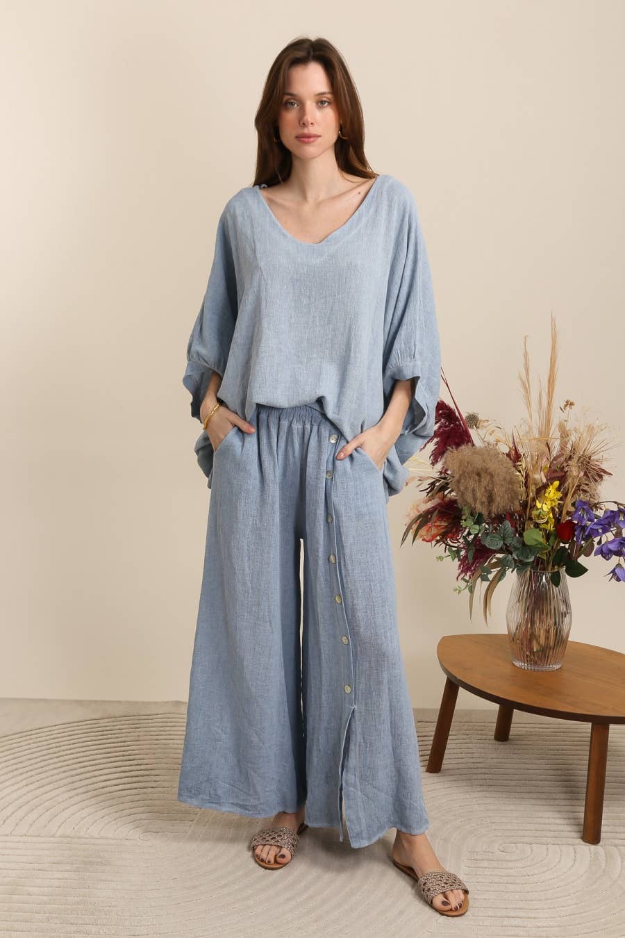 Trousers in 50% cotton 50% linen REF. 8007