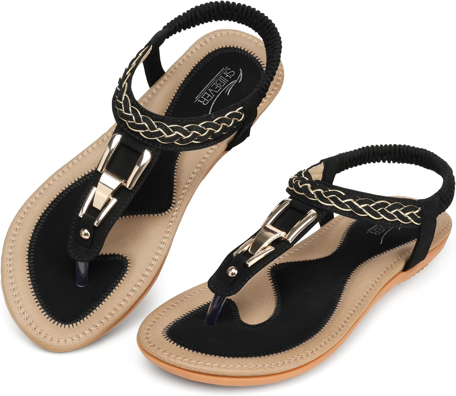 Womens Sandals Dressy Summer: Women Comfortable Walking Flat Bohemian T-Strap Ladies Casual Comfy Sandals
