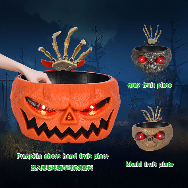 Halloween Candy Bowl Plastic Pumpkin Bowl With Motion Activated Hand,