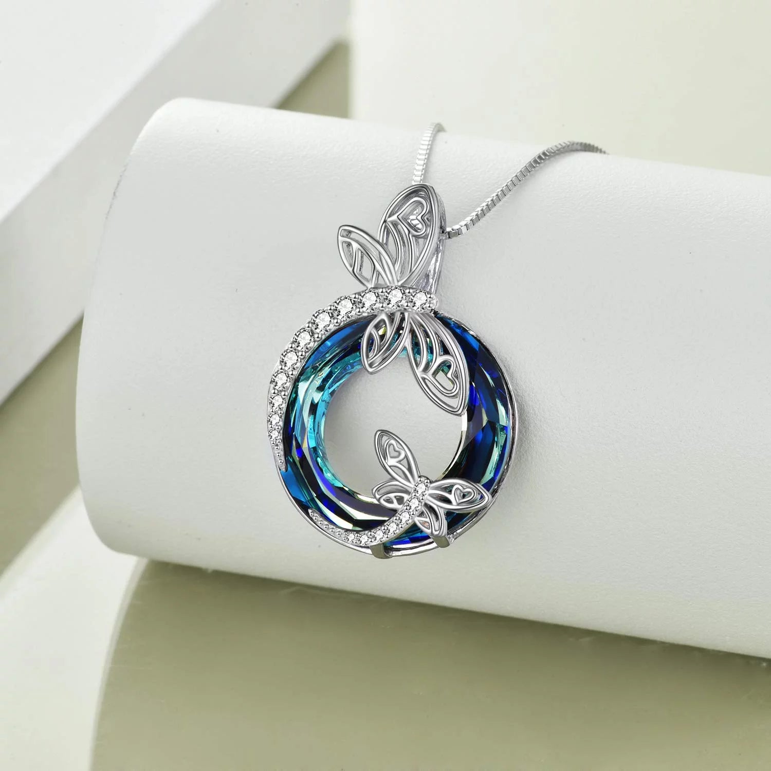 S925 Sterling Silver Dragonfly Necklace with Blue Crystal Hypoallergenic Birthday Graduation Gifts for Women Mom Daughter