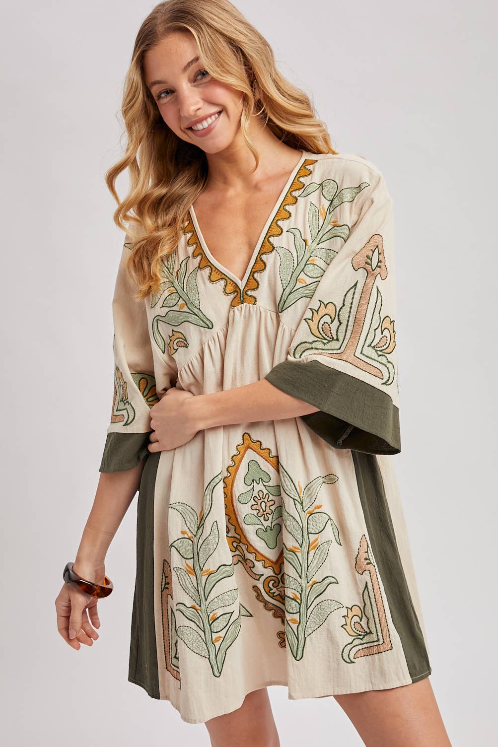BOHO EMBROIDERED BABYDOLL DRESS