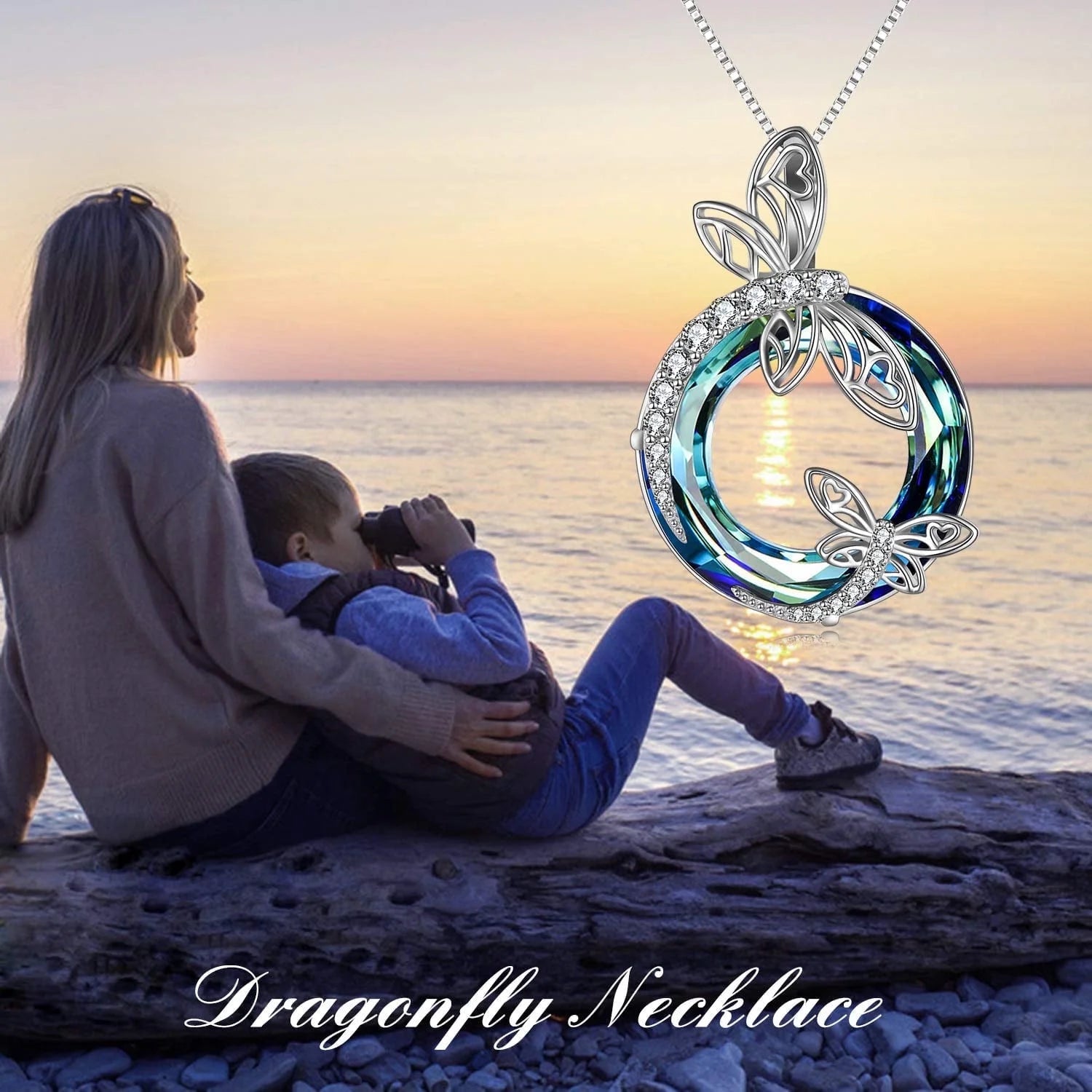 S925 Sterling Silver Dragonfly Necklace with Blue Crystal Hypoallergenic Birthday Graduation Gifts for Women Mom Daughter