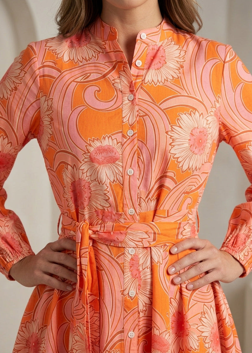 Sonia Skaterkleid aus Baumwolle mit Orange Blossom Print