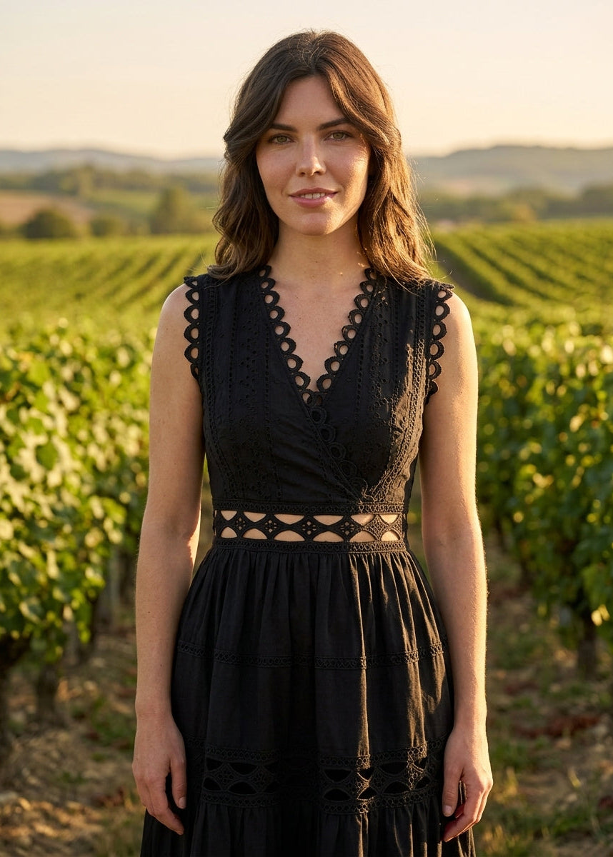 Ellie long dress in openwork cotton