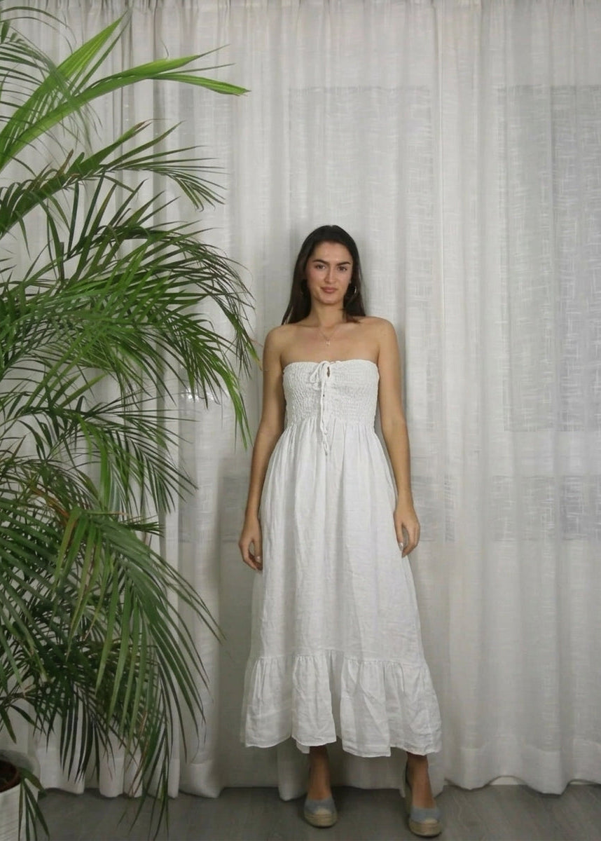 Trägerloses Leinen-Bandeau-Kleid