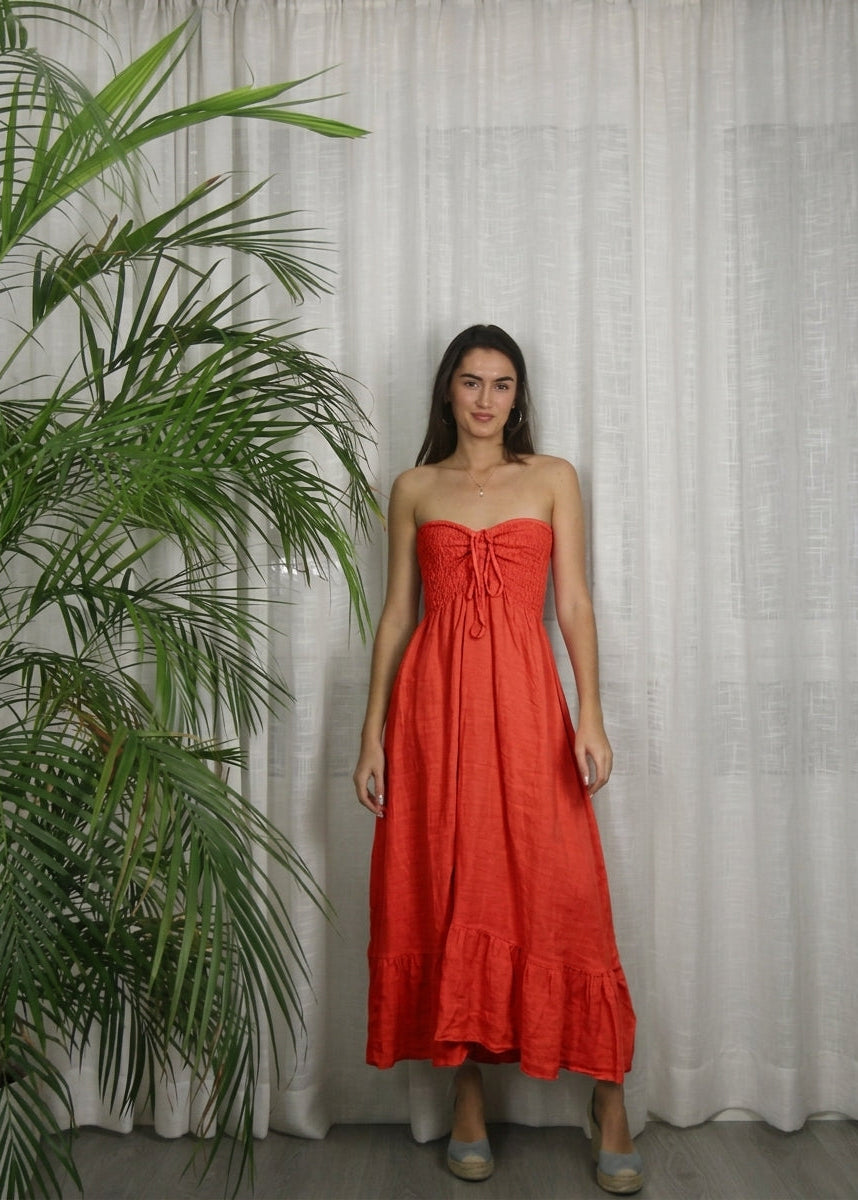 Strapless Linen Bandeau Dress