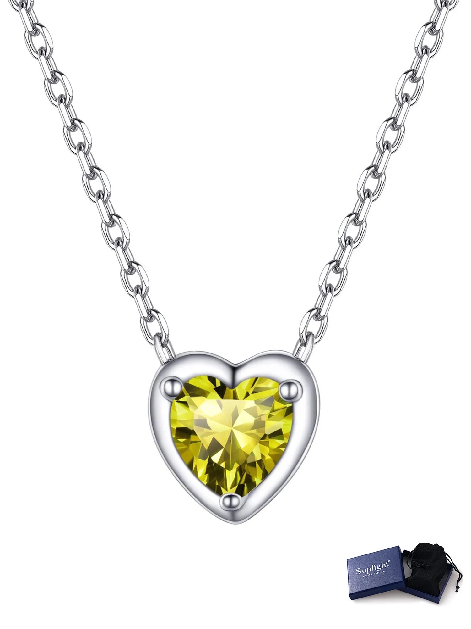 Women 925 Sterling Silver Birthstone Love Heart Necklace, Jewelry Gifts for Women