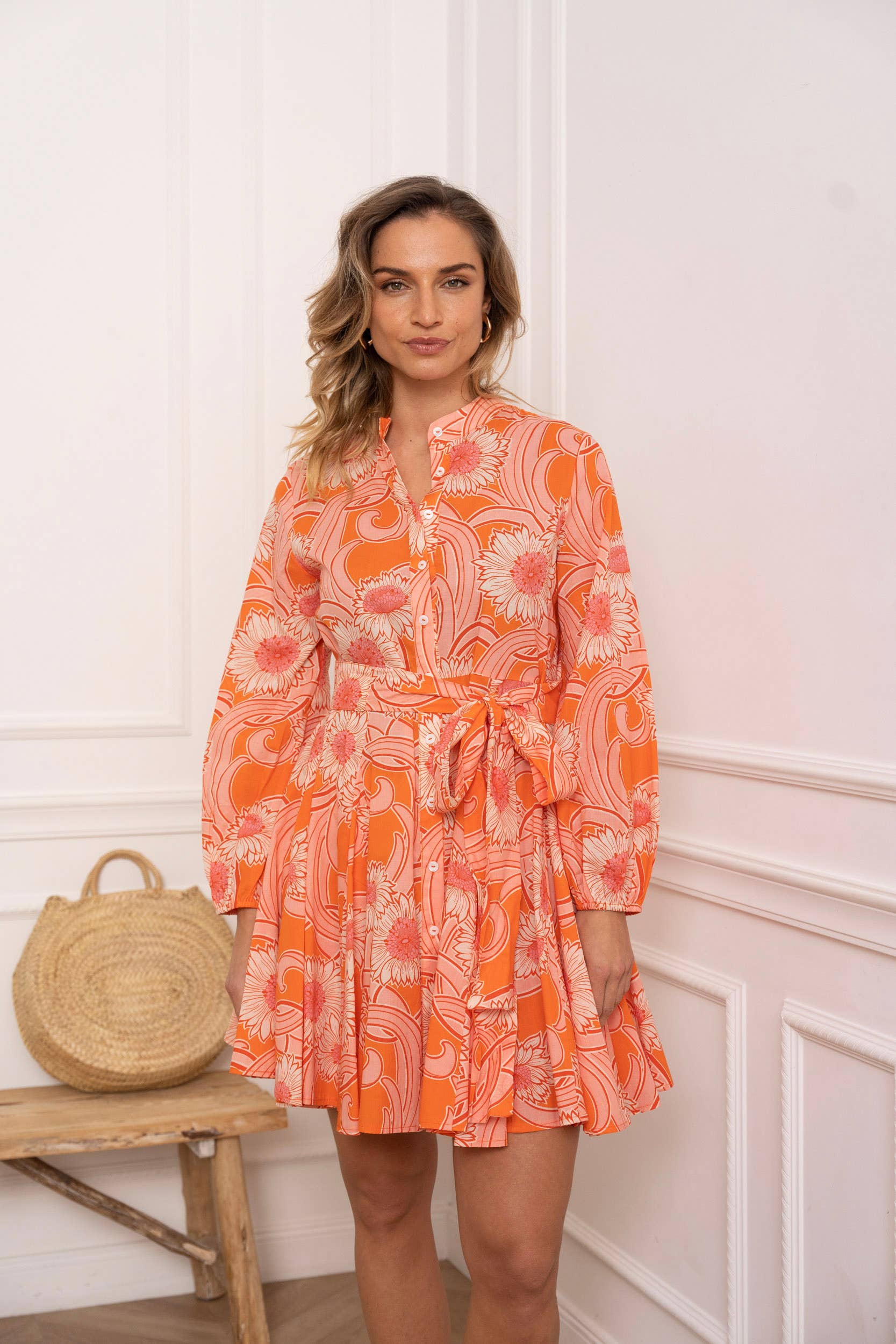 Sonia skater dress in Orange Blossom printed cotton - 80961