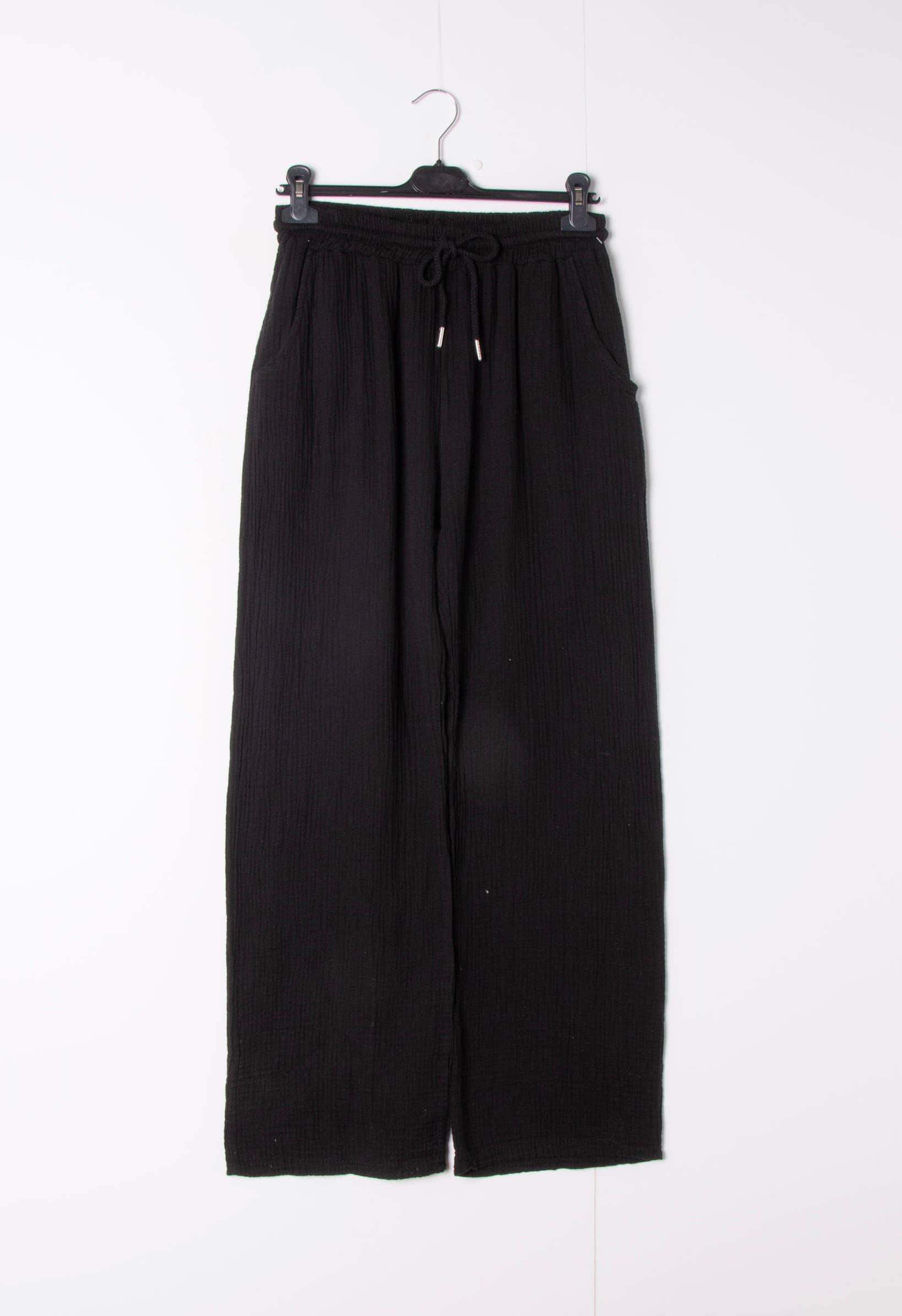 Wide cotton gauze pants with adjustable waist